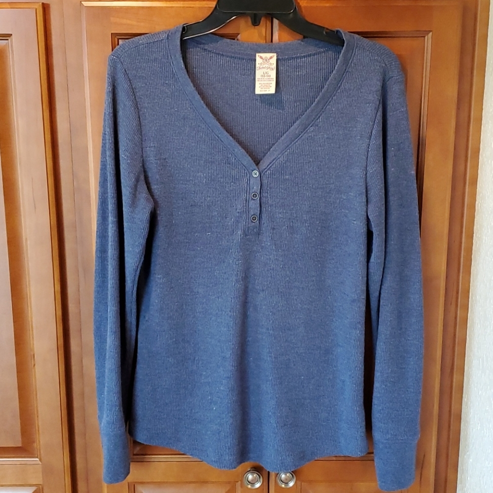 Long sleeve women's Henley tee.